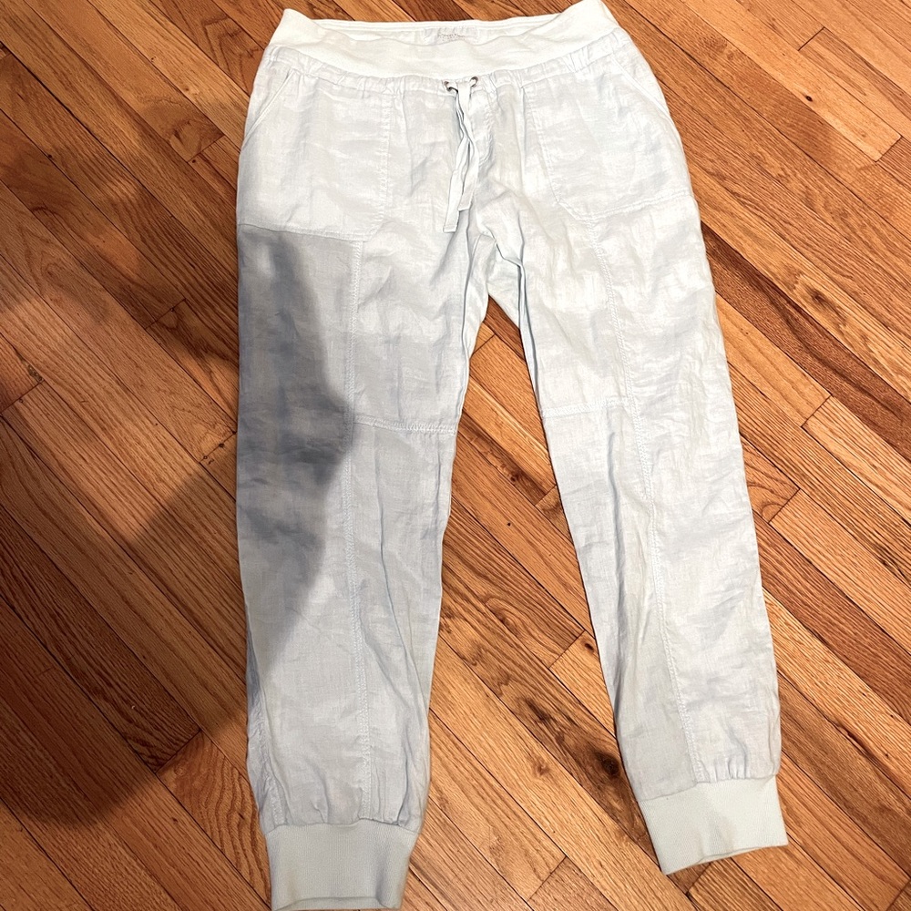 🎯NWT Linen Performance Mint Tapered Trousers Drawstring coastal pants slim L